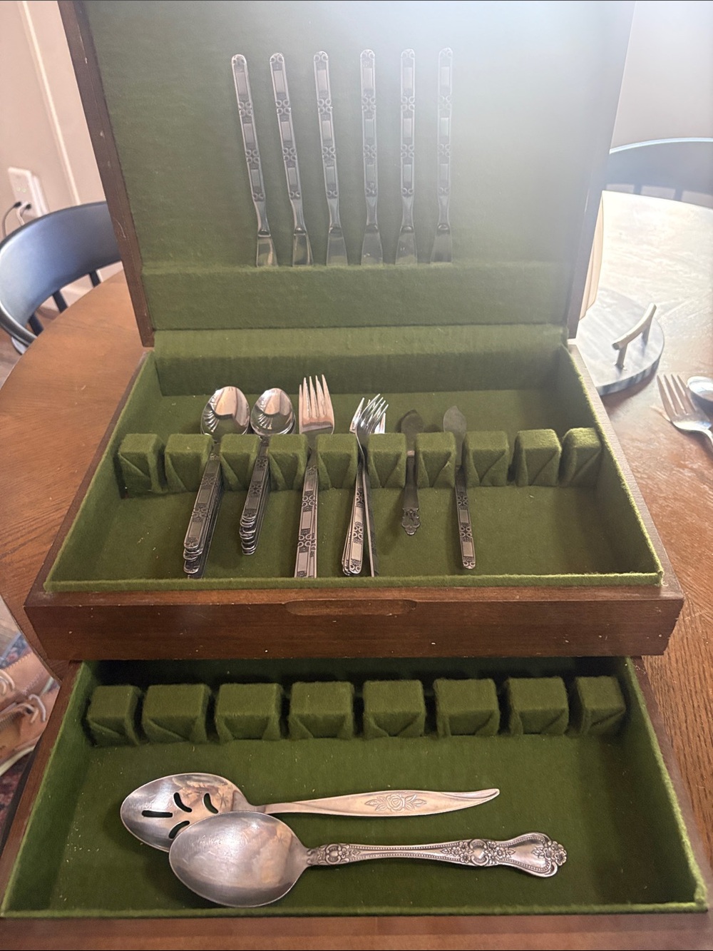 Classic Silver-Tone Flatware Set in Green Velvet Case
